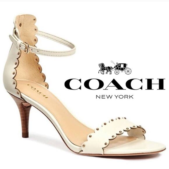 COACH Scalloped Studded Cream High Heels Dress Shoes – Size 8 - Picture 1 of 8